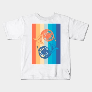 Harmony of French Horns in Retro Rainbow Kids T-Shirt